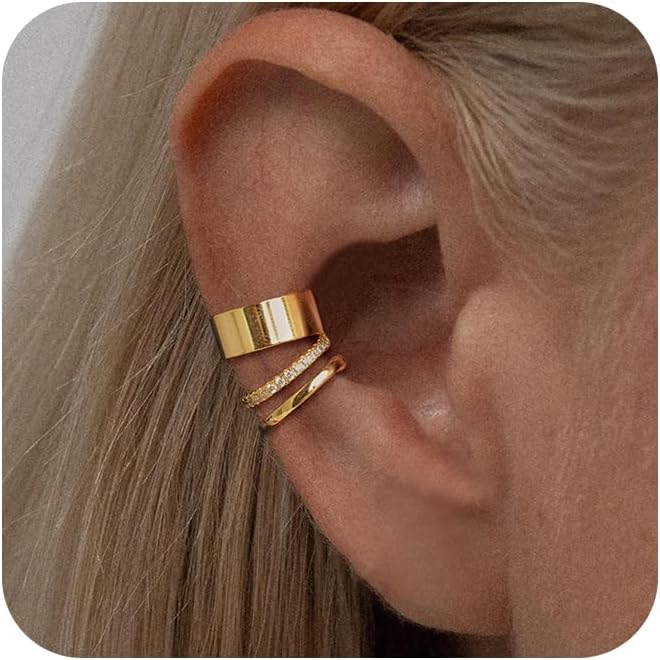 Funsanny Store Gold Ear Cuffs Earrings for Women Non Piercing - Clip on Cartilage Earrings Dainty 14K Gold Sterling Silver Plated Cubic Zirconia Huggie Hoop Earring for Women No Tarnish Trendy Jewelry Set - Image 1